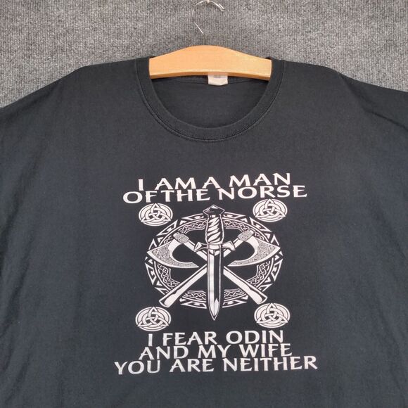 Gildan Heavy Cotton Men's I Am A Man Of The Norse Graphic T-Shirt Black 3XL - Picture 3 of 14